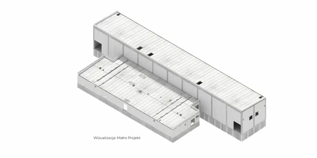 Projekt budynku rozdzielni w Dąbrowie Górniczej wykonany przez Małro Projekt w technologii prefabrykowanej dla sektora energetycznego